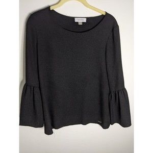 Women's Calvin Klein Blouse Top Size Med Black Crepe Ruffle Sleeve bell sleeves